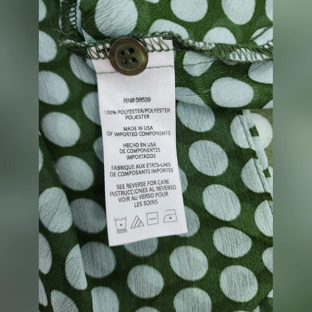Kut from the Kloth Green Polka-dot Wrap Blouse Women's Size Medium Semi-Sheer - Picture 3 of 6